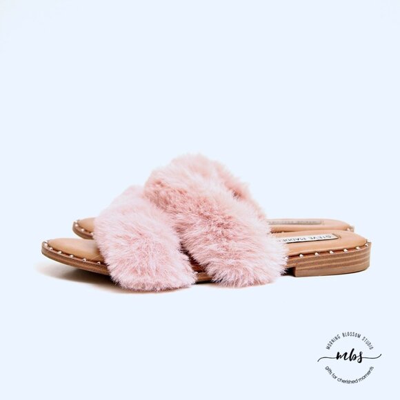Steve Madden Enite Faux Fur Slide Sandals Pink Women Size 8 - Picture 4 of 12